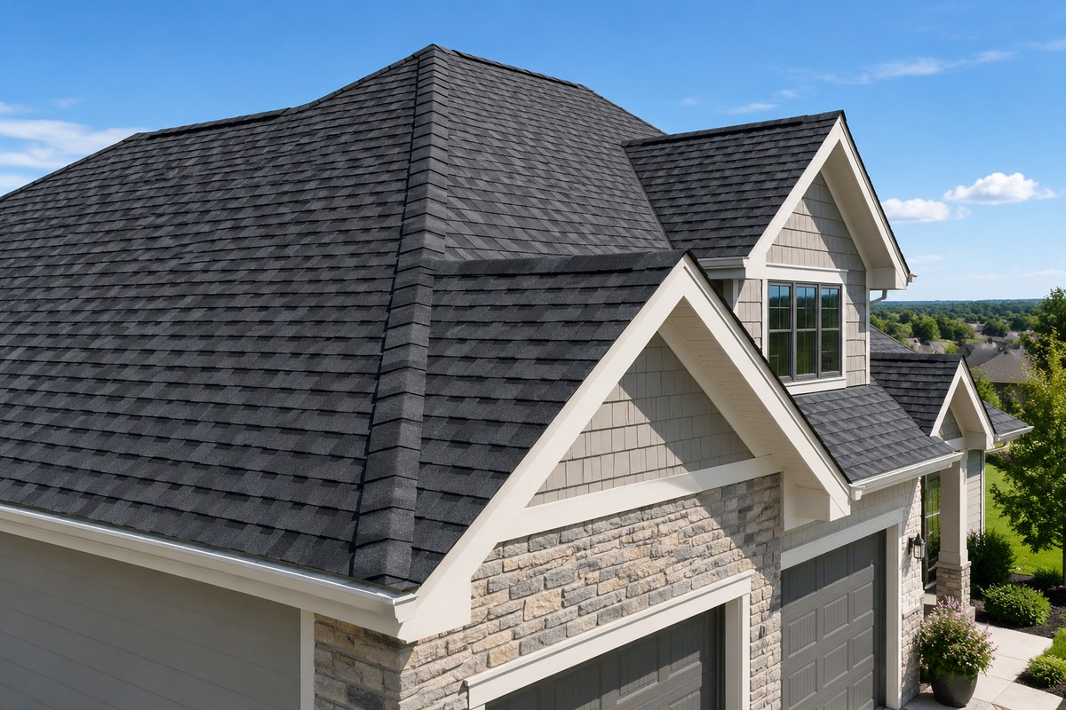 Illustration of a finished architectural asphalt shingle roof